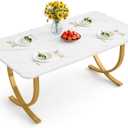 LITTLE TREE Dining Room Table, Kitchen Table with Faux Marble Table Top and Gold Metal Legs (63 Inches Large)