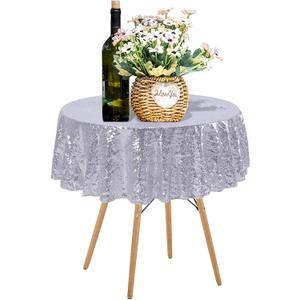 50 Inch Round Silver Sequin Tablecloth, Metallic Glitter Sparkle Table Cover for Small Cake Table or Overlay, Sequin Fabric Table Cloths for Wedding Birthday Party Decorations