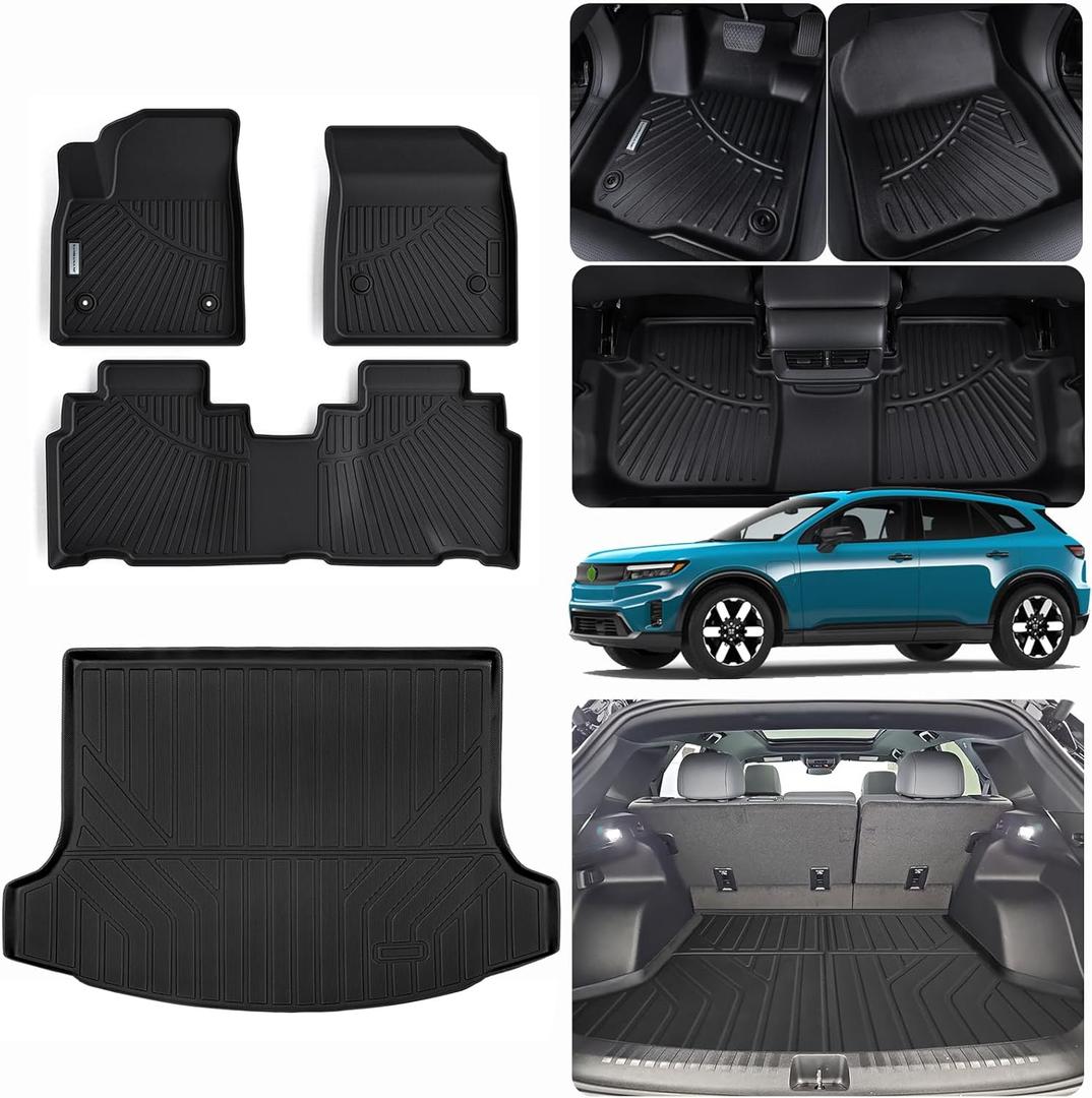 SANBAN Floor Liners & Cargo Liners & Backrest Mat for 2024 2025 Honda Prologue/Chevy Chevrolet Blazer EV,TPE All Weather Protection Car Floor Mats with Trunk Mat Covering The Backrest Mat