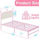 Weehom Twin Upholstered Bed Frame with Headboard, Velvet Bed Frame Metal Platform No Box Spring Needed Easy Assembly Twin Bed for Kids Adults Pink