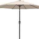 MEWAY 9ft Patio Umbrella Outdoor Table Umbrellas with Push Button Tilt and Crank, Market Umbrella 8 Sturdy Ribs for Deck, Garden, Pool and Backyard, Beige