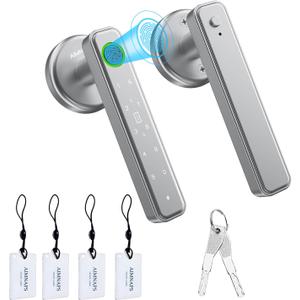 Fingerprint Door Lock, Door Locks for Bedroom, Keyless Entry Door Knob with Handle,Generate Passcode Remotely-Smart Door Lock for Apartment, Office (Silver 01)