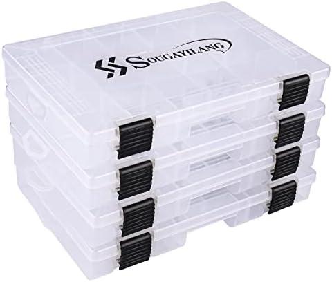 Sougayilang Fishing Tackle Boxes - 3600 3700 Plastic Storage Organizer Box with Removable Dividers - Fishing Tackle Storage - 4 Packs Transparent Tackle Trays