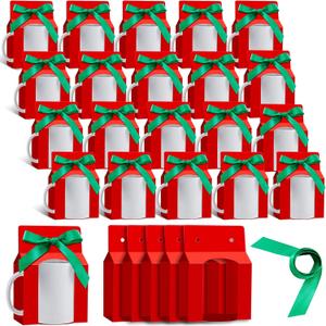 Kosiz 36 Pcs Mug Boxes Sublimation Coffee Mugs Gift Bags with Window Packaging Storage Box for Shipping Selling Chirstmas Gift Packaging Wrapping(for 11oz Mug,Red, Green)