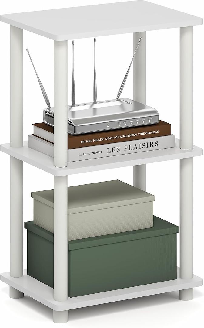 Furinno Turn-N-Tube Storage Shelves, 3-Tier Open Frame Book Shelf, Standing Corner Shelf, Toolless Assembly, Open Shelves, for Organization and Storage, Living Room, Garage, Home Office, White