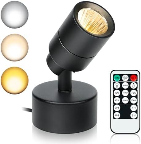 LED Spotlights Indoor, 5W Plants Uplighting with Remote Control Dimmable & Timer, 3000K/4000K/5000K Adjustable Floor Spot Lights for Pictures Artwork, Accent Stick on Wall Light with 5.9 FT Plug Cord