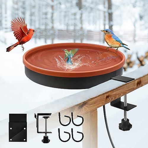 GESAIL Heated Bird Bath for Outdoors for Winter, 3 Easy Ways to Mount Detachable Bird Bath Bowl, 75W Heated Bird Baths with Thermostatically Controlled for Garden Yard Patio Lawn, Terracotta