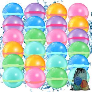 Reusable Water Balloons for Kids - Magnetic Refillable Water Balloons Set, Fun Summer Pool Toys & Beach Water Toys for Outdoor Games (24 Pack)