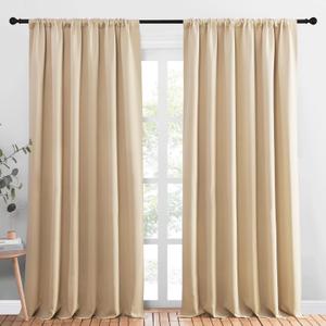 NICETOWN Room Darkening Curtains for Bedroom - Triple Weave Home Decoration Thermal Insulated Solid Drapes for Patio Door (Biscotti Beige, Set of 2 Panels, 70 x 95 Inch)