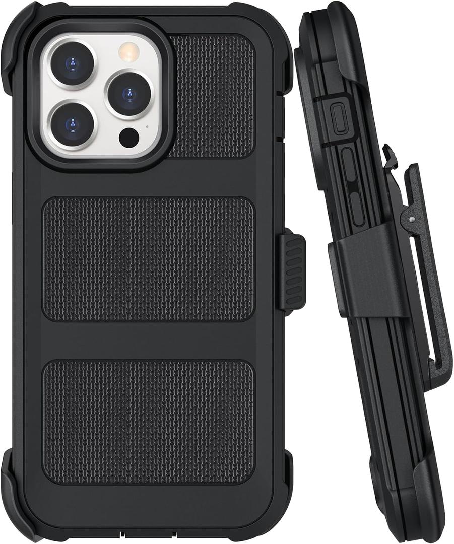 Belt Clip Case Compatible with iPhone 14 Pro Holster Defender Case Heavy Duty Protection with 360 Rotating Stand Anti-Drop Shockproof, Black