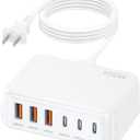 Updated USB C Fast Charger Block, 100W GaN 6 Port PD USB C QC USB A Wall Charger Adapter Plug Cube, Type C Charging Station Hub for iPhone 17 16 15 14 13 Pro Max iPad Samsung Pixel 5ft Extension Cord