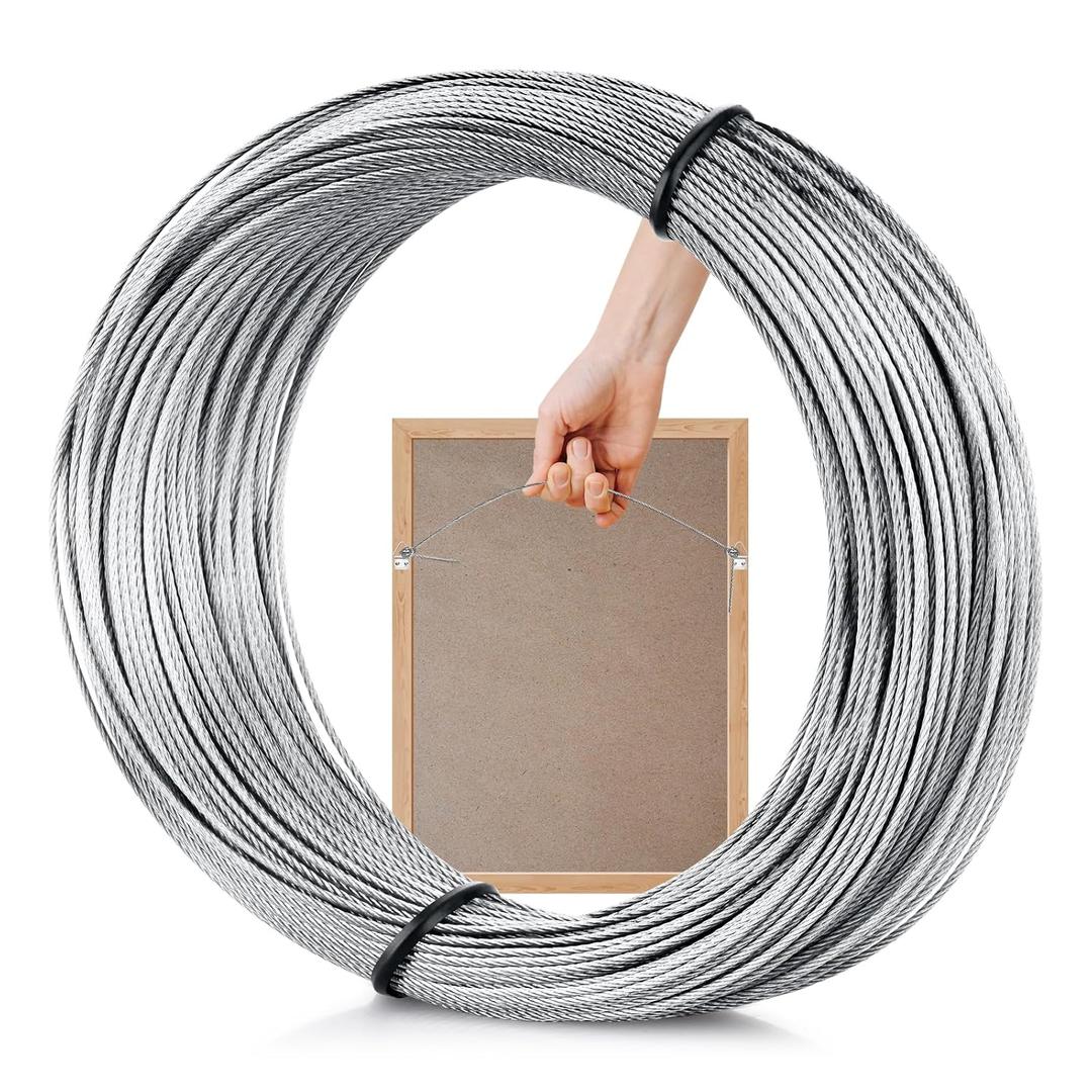 Picture Hanging Wire, 100-Feet Hanging Wire Heavy Stainless Steel line Rope for Photo Frame Picture, Holiday Decor, Crafts, Artwork, Mirror Hangings, Supports Up to 30lbs