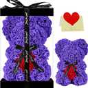 Double Couple Rose Adorable Teddy Artificial Bear - Best Gift for Valentines Day, Mothers Day, Anniversary, Birthdays - Clear Gift Box Included! 10 Inches Tall (Purple)