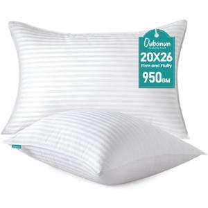 Oubonun Standard Size Pillows Set of 2 - Fluffy & Supportive Down Alternative Pillows with Zippered Cotton Cover - Breathable and Cool for All Sleeping Positions - Machine Washable - 20"x26"