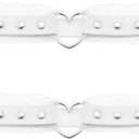 Women Girl Leather Heart Garters Leg Ring Belt Punk Studded Lace Elastic Thigh Ring Garters Adjustable (One Size, White)