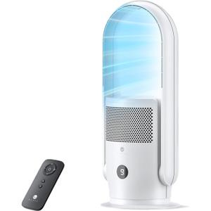 ULTTY Bladeless Tower Fan for Bedroom, Ultra Quiet Standing Fan, 9 Speeds 3 Modes, 8H Timer, Oscillating Bladeless Fan for Indoors, Safe Floor Fan for Bedroom Home Office, White, Medium