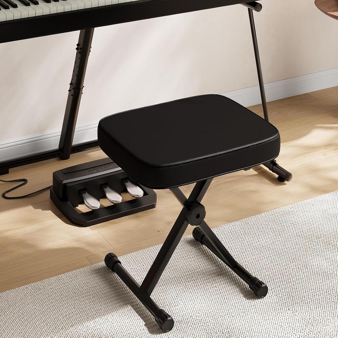 DUMOS Piano Bench, Guitar Stool, Collapsible Stool Black, 17.7in×12.8in×22in