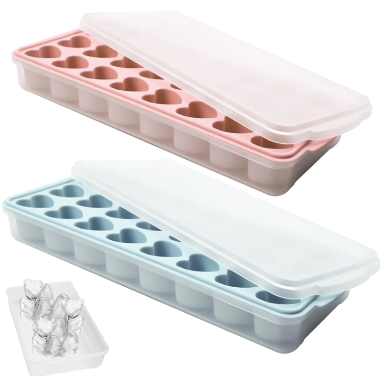 FOSOE 2 Pack Heart Shaped Ice Cube Trays With Lids And Bins – 48 Heart Ice Cubes, Silicone, BPA-Free