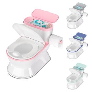 2-in-1 Toddler Potty Training Toilet - Larger Potty Chair & Detachable Training Seat for Boys & Girls Ages 1-3 with Flushing Sound, Wipes Storage, Toilet Paper Holder - Pink