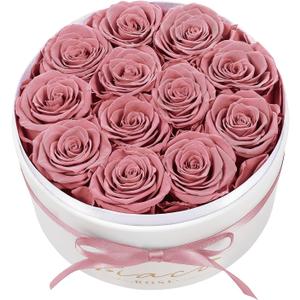 FIACO 12 Preserved Roses in Box Forever Flowers for Delivery Christmas Anniversary Birthday Gifts for Women Fresh Eternal Rose Valentines Day Gifts for Her-Dusty Rose