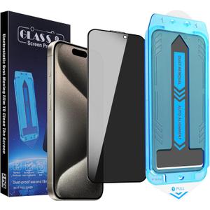 2-Pack Privacy Screen Protector for iPhone 15 Pro Max 6.7-inch, 9H Tempered Glass, Full Coverage, Anti-Fingerprint, Auto Dust-Elimination, No Bubble, Easy Installation