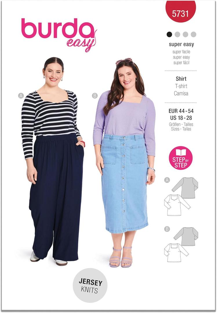 Burda X05731BURDA Misses' Curvy T-Shirt Sewing Pattern Packet, Design Code B5731, Sizes 18-28 (44-54)