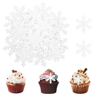 Giantree 50 Pcs Edible Snowflakes Cake Toppers, White Edible Snowflakes Cupcake Toppers, Wafer Paper Snowflake Cake Sprinkles for Christmas Winter Holiday Frozen Theme Party Supplies(White)