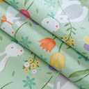 Newbridge Easter Cotton Tail Bunny Party Vinyl Flannel Backed Spring Tablecloth - Cottage Style Bunny Rabbit, Easter Egg & Floral Wipe Clean Easy Care Vinyl Tablecloth, 52" x 52" Square