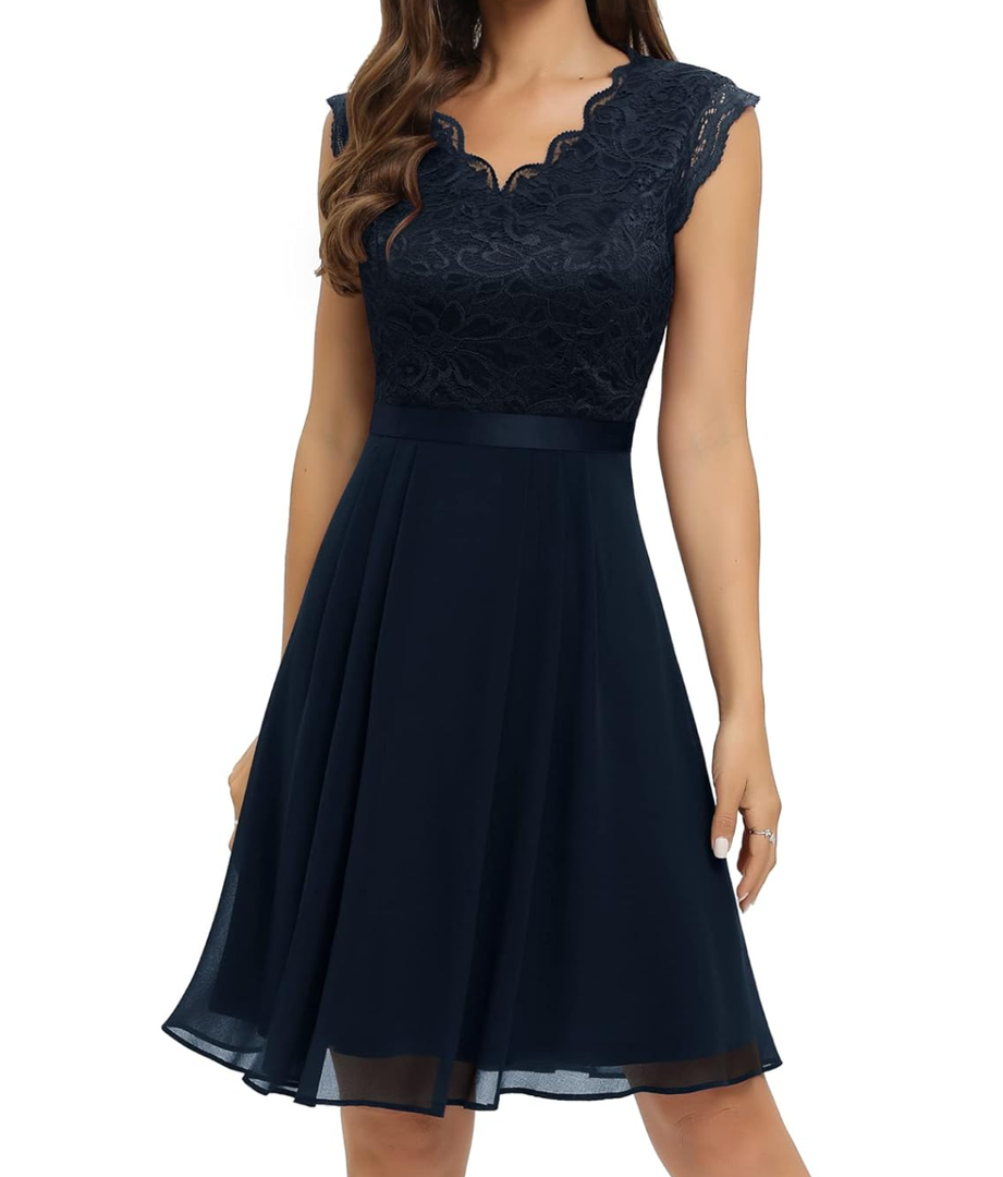 Dressystar Women's V Neck Sleeveless Lace Bridesmaid Dress Wedding Party Gown, Size M