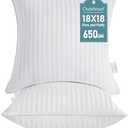Oubonun 18 x 18 Throw Pillow Inserts, Firm and Fluffy Decorative Square Pillows for Couch Bed Sofa with Soft Cotton Cover White Cushion with Down Alternative Pack of 2