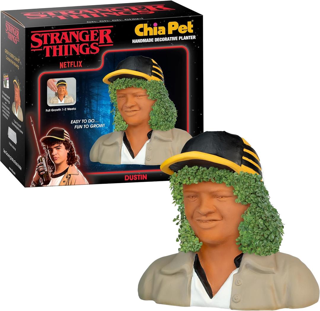 Chia Pet Stranger Things - Dustin with Seed Pack, Decorative Pottery Planter, Easy to Do and Fun to Grow, Novelty Gift, Perfect for Any Occasion