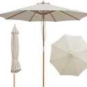 9FT/10FT Bamboo Patio Umbrella, Large Outdoor Umbrella with UPF 50+ Sun Protection, Rope Pulley Lift & Push-Button Tilt, 8-Rib Ventilated Canopy for Garden, Deck, Backyard & Outdoor Dining