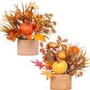 2PCS Fall Decor, Artificial Maple Leaves Pumpkin Berry Table Decorations, for Home Autumn Harvest Halloween Thanksgiving Holiday Party Table Centerpieces Fireplace Decor.