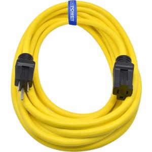 Clear Power 25 ft 12/3 SJTW Heavy Duty Outdoor Extension Cord, Water & Weather Resistant, Flame Retardant, Yellow, 3 Prong Grounded Plug, CP10144