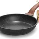 YASHE 9.5 Inch Granite Nonstick Frying Pan, Induction Hob, Non-Toxic | PFOA/PFOS Free Cooking Pan Scratch Resistant with Stay-Cool Handle Omelette Pan for All Stovetops