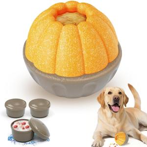 Frozen Dog Treat Toy for Aggressive Chewers, Treat Dispensing Enrichment Toy Freezable Interactive Chew Toy to Keep Dogs Busy Durable Dog Puzzle Feeder for Boredom Relief, Yellow