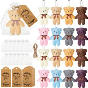 40 Sets 4.7 Inch Mini Stuffed Plush Bear Bulk Small Stuffed Animals Bear Doll Tiny Keychain Animal Ornament with Thank You Tags for DIY Crafts Birthday Gifts Wedding Party Favors(Retro Colors)