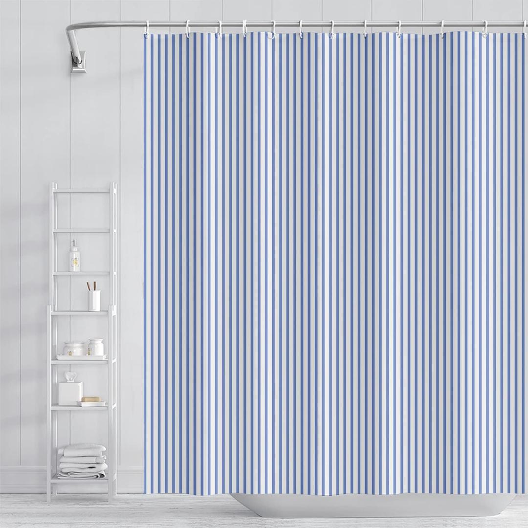 Abstract Stripes Fabric Bathroom Shower Curtain Sky Blue Lines Modern Minimalist Shower Curtain with Hooks Polyester Waterproof Artistic Decor, 72x72 Inch