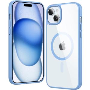 FNTCASE for iPhone 15 Case Clear: iPhone 14/13 Case Magnetic Phone Cases with Screen Protector Compatible with Magsafe Slim Anti Yellowing Rugged Protective Transparent Cell Cover (B-Sierra Blue)