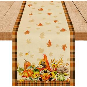 Hello Fall Table Runner Maple Leaves Seasonal Kitchen Dining Table Decoration Flag Autumn Home Party Decor Tablecloth 13x72 inch