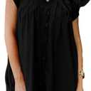 AlvaQ Womens Summer Dresses 2025 V Neck Ruffle Cap Short Sleeve Mini Dress Casual Flowy Pleated A Line Sundress with Pockets (Pink, XL)