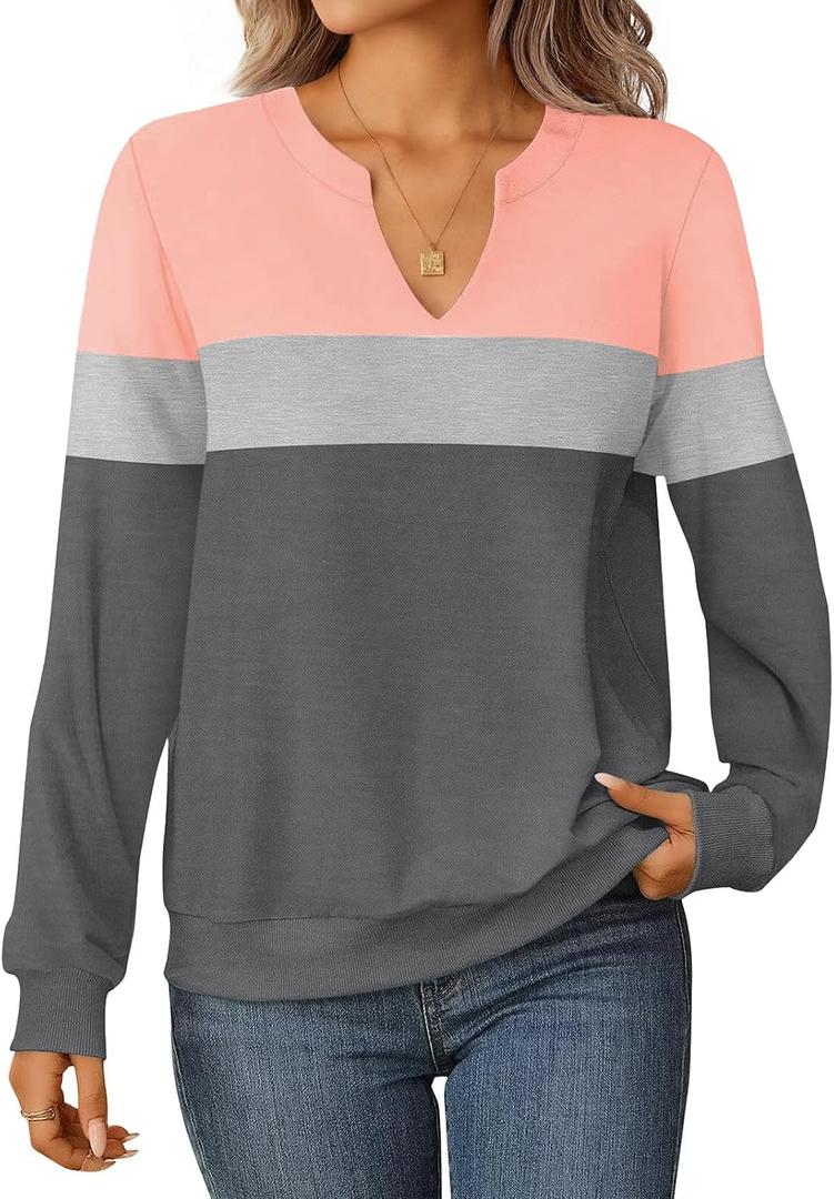 GKBK Womens Sweatshirts Long Sleeve V Neck Tops Fall Winter Basic Casual Lightweight Pullover Shirt (S)