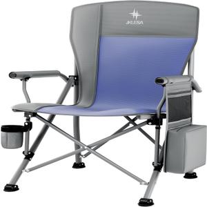 XL Premium Camping Chair - 400lb Capacity, Oversized 23.7" Wide Seat, Heavy Duty 600D Oxford Fabric, Padded Camping Chair Portable for Outdoor, Beach, Tailgate Parties Slate/Navy (XL  Silver Steel Frame)