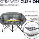 Double Camping Chairs Padded Loveseat Chair for 2 Person - Heavy Duty Oversized Camping Couch for Adults Outdoor Lawn Beach Portable Folding Sofa with Cup Holders Support 600lbs, Grey, Large