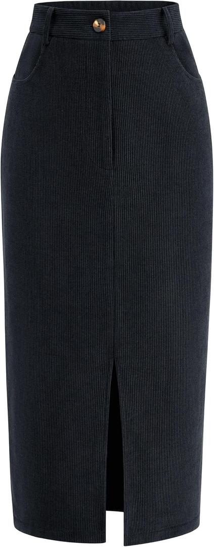 PRETTYGARDEN Corduroy Skirt Women Fall Fashion 2025 High Waisted Pencil Midi Skirts Business Casual Work Office Winter Outfit (12, Dark Grey)