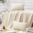 Pyonic Lumbar Waffle Pillow Covers,Set of 2 Soft Cotton 12X20 inch Throw Pillow Covers,Decorative Accent Weaving Farmhouse Couch Pillow Covers for Living Room,Sofa,Beige