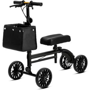 Knee Scooter with Disc Brake System, Steerable Knee Walker for Adults for Foot Surgery, Broken Ankle, Foldable Rover Scooter for Broken Foot Injured Leg Crutch (Black)
