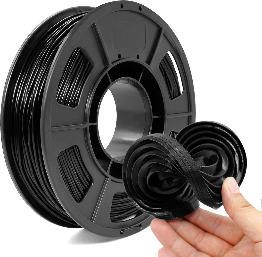 85A TPU 3D Printer Filament 1.75mm 0.03mm,250g Black Filament,Super Soft & Flexible Rubber-Like Filament,Durable & Wear-Resistant, Smooth Feeding,Ideal for RC Car Tires, Lego Wheels.