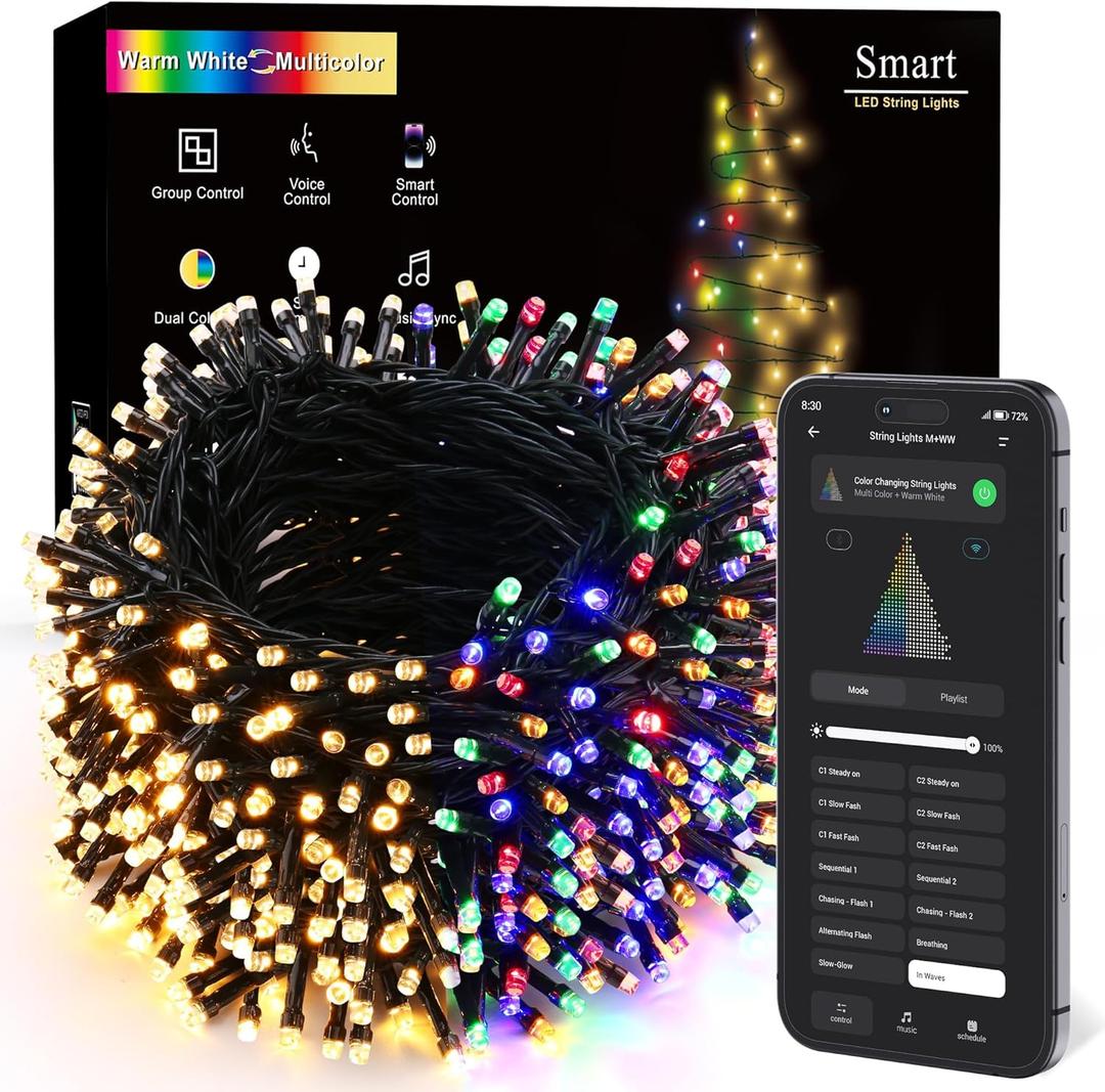 BrizLabs Smart Christmas Lights, 262ft 800 LED Color Changing Christmas String Lights with APP/Voice Control, Warm White & Multicolor Xmas Tree Lights Music Xmas Fairy Lights for Indoor Outdoor Home