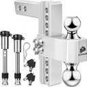 METOWARE Adjustable Trailer Hitch - Aluminum Tow Hitch Fits 2-Inch Receiver - Heavy Duty Drop Hitch with 8-Inch Drop/Rise for Truck (14,000 LBS GTW), Double Stainless Steel Locks & Hitch Pin